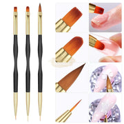 3 Pcs Double Sided Nail Art Brush Set Black/Gold Nail Art Brush