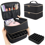 Double Decker Nail Polish Carry Bag & Manicure Accessories | Black (holds up to 30 bottles)