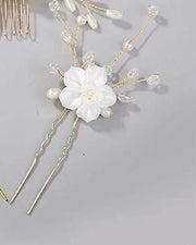 Fashion Jewelry - Hair Pins Special Occasion Faux Pearl with White Flowers - Gold