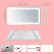 Car Visor Vanity Mirror with LED 260*135mm | 3 Light Modes | USB Rechargeable