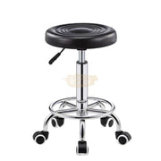 Adjustable Stool on wheels with footrest - Round - Black