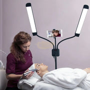 Double Arms Dimmable LED Cosmetic Lamp with Phone Clip & Tripod Floor Lamp