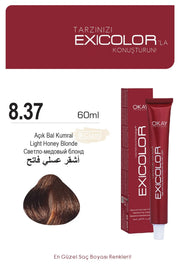 Exicolor 8.37 Light Honey Blonde - Permanent Hair Color Cream Tube 100ml Permanent Hair Color