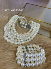 Fashion Jewelry - Pearl Bead Necklace With Earring and Bracelet #01