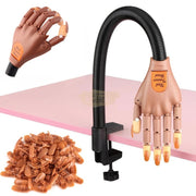 Flexible Nail Practice Training Hand with Table Clamp (includes 100 Nail Tips) Practice Hand