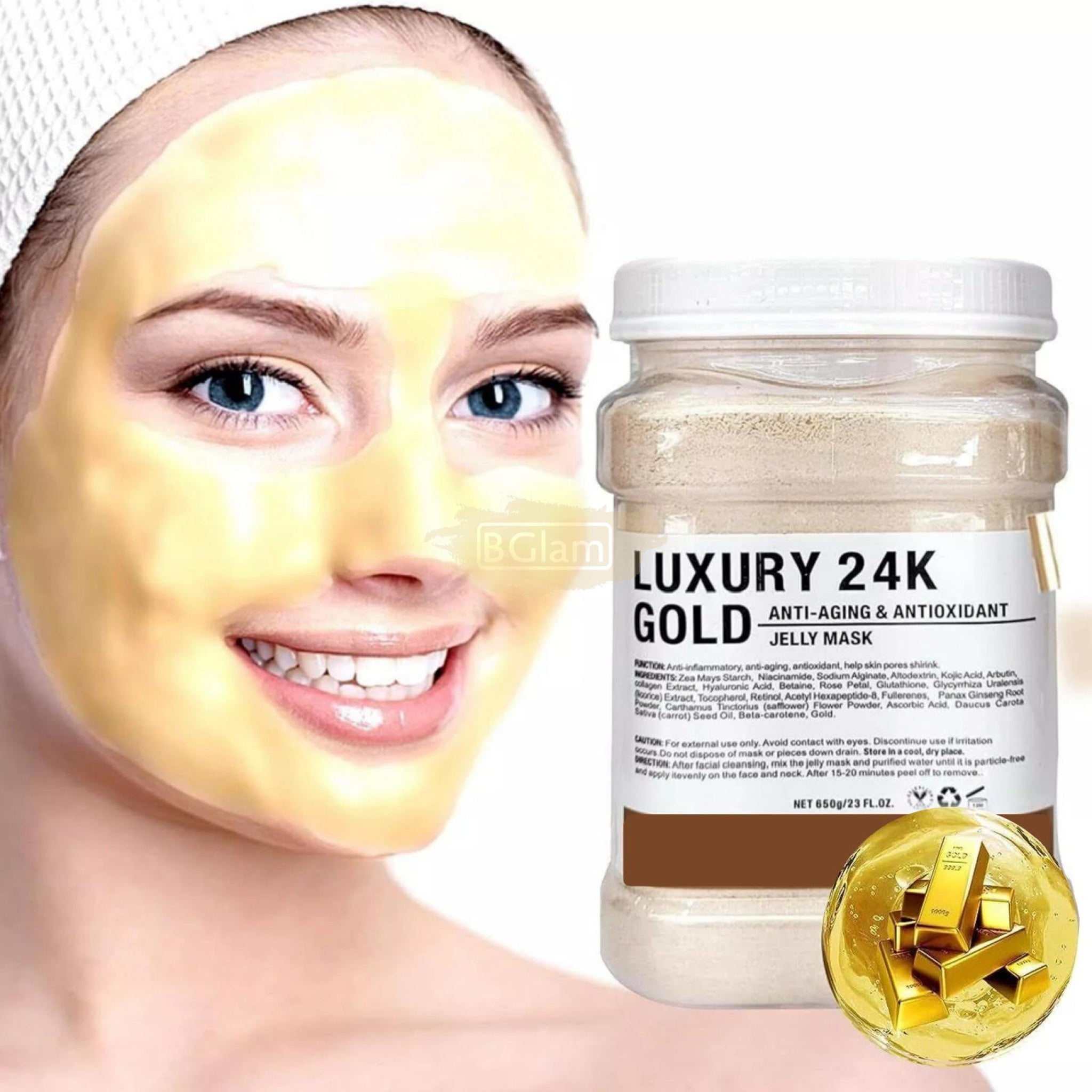 Hydro Jelly Mask 650g | Luxury 24K Gold: Anti-Aging & Anti-Oxidant BGlam Mauritius Hydro Jelly Mask 650g | Luxury 24K Gold: Anti-Aging & Anti-Oxidant BGlam Mauritius