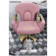 Modern Salon Styling Chair with Hydraulic Lift | Round Gold Disc Plate | ROSE/GOLD Barber Chair
