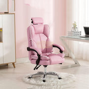 Pink Ergonomic Recliner Chair with Retractable Footrest & Adjustable Headrest Chair