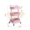 3-Tier Metal Storage Organizer Rolling Cart with handle - Pink