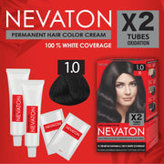 Nevaton Permanent Hair Color Cream Set (2 Tubes+Oxidation) - 1.0 Black