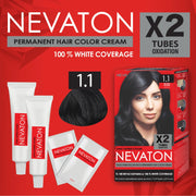 Nevaton Permanent Hair Color Cream Set (2 Tubes+Oxidation) - 1.1 Blue Black