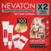 Nevaton Permanent Hair Color Cream Set (2 Tubes+Oxidation) - 10.0 Platinum