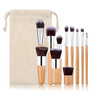 11pcs Natural Bamboo Handle Makeup Brushes Set with Cotton Bag Natural Bamboo Brush Set