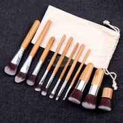 11pcs Natural Bamboo Handle Makeup Brushes Set with Cotton Bag Natural Bamboo Brush Set