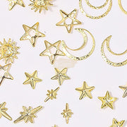 12 Grids/Box Metal Rivets Nail Art Charms 3D Sun Moon Stars Gold Gold Metal Studs Box
