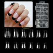 120pcs/Box French Style Square Press On Nails Full Coverage 2 Black & Clear Press On Nails