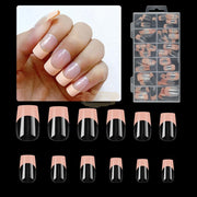 120pcs/Box French Style Square Press On Nails Full Coverage 3 Peach & Clear Press On Nails