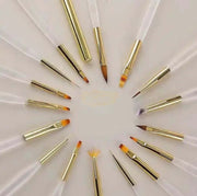 16 Pcs Nail Art Brush Set with Case | Clear & Gold Nail Art Brush