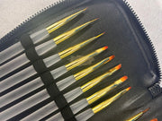 16 Pcs Nail Art Brush Set with Case | Clear & Gold Nail Art Brush