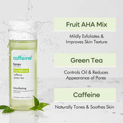 mCaffeine Alcohol Free Green Tea Face Toner for Pore Tightening & Improving Skin Texture | Toner With Fruit-AHA Mix & Caffeine for Glowing Skin | For All Skin Types | 150ml