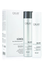 Okay Professional Silver Color Refreshing Shampoo & Conditioner Set (300 ml x 2) | For Gray, White, & Blonde Hair