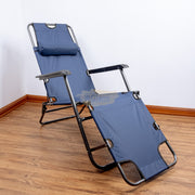 2-in-1 Outdoor Foldable Recliner Chair with Headrest 178*60*79cm Navy Outdoor Chair