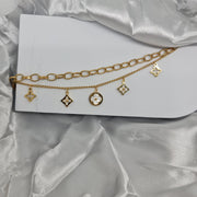 Fashion Jewelry | Bracelet | Double Chain Gold Charm with 5 Clover Leaves