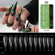 Soft Gel Tips H105-20 | Full Cover | Medium Stiletto 550 Tips Green Box