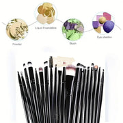 20pcs Black Makeup Brush Set | Professional Eye Face & Lip Brushes with Soft Bristles for Blending & Contouring Makeup