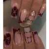 24pcs Retro Floral Coffin French Nails | Gold Caviar Beads| Full Cover Press‑On Nails
