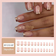 24pcs Square Gold French Tip Press-On Nails | Full Cover Press‑On Nails