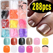 288Pcs Full Cover Short Square Press-On Toenails Press On Nails