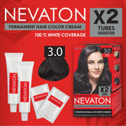 Nevaton Permanent Hair Color Cream Set (2 Tubes+Oxidation) - 3.0 Dark Brown