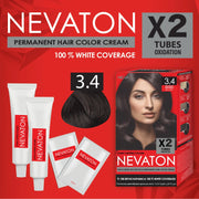 Nevaton Permanent Hair Color Cream Set (2 Tubes+Oxidation) - 3.4 Dark Chestnut