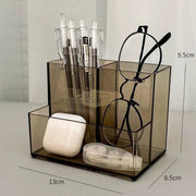 3 Compartments Multifunctional Acrylic Organizer | Smoke Black Brush Holder