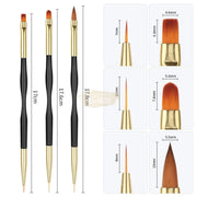 3 Pcs Double Sided Nail Art Brush Set Black/Gold Nail Art Brush