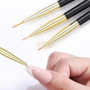 3 Pcs Double Sided Nail Art Brush Set Black/Gold Nail Art Brush