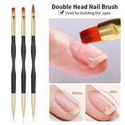 3 Pcs Double Sided Nail Art Brush Set Black/Gold Nail Art Brush
