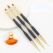 3 Pcs Double Sided Nail Art Brush Set Black/Gold Nail Art Brush