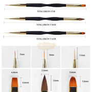 3 Pcs Double Sided Nail Art Brush Set Black/Gold Nail Art Brush
