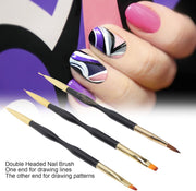 3 Pcs Double Sided Nail Art Brush Set Black/Gold Nail Art Brush