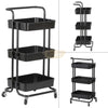 3-Tier Metal Rolling Storage Cart with Handle | Black Storage Cart
