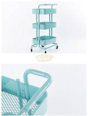 3-Tier Metal Rolling Storage Cart with Handle | Green Storage Cart