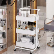 3-Tier Metal Rolling Storage Cart with Handle | White Storage Cart