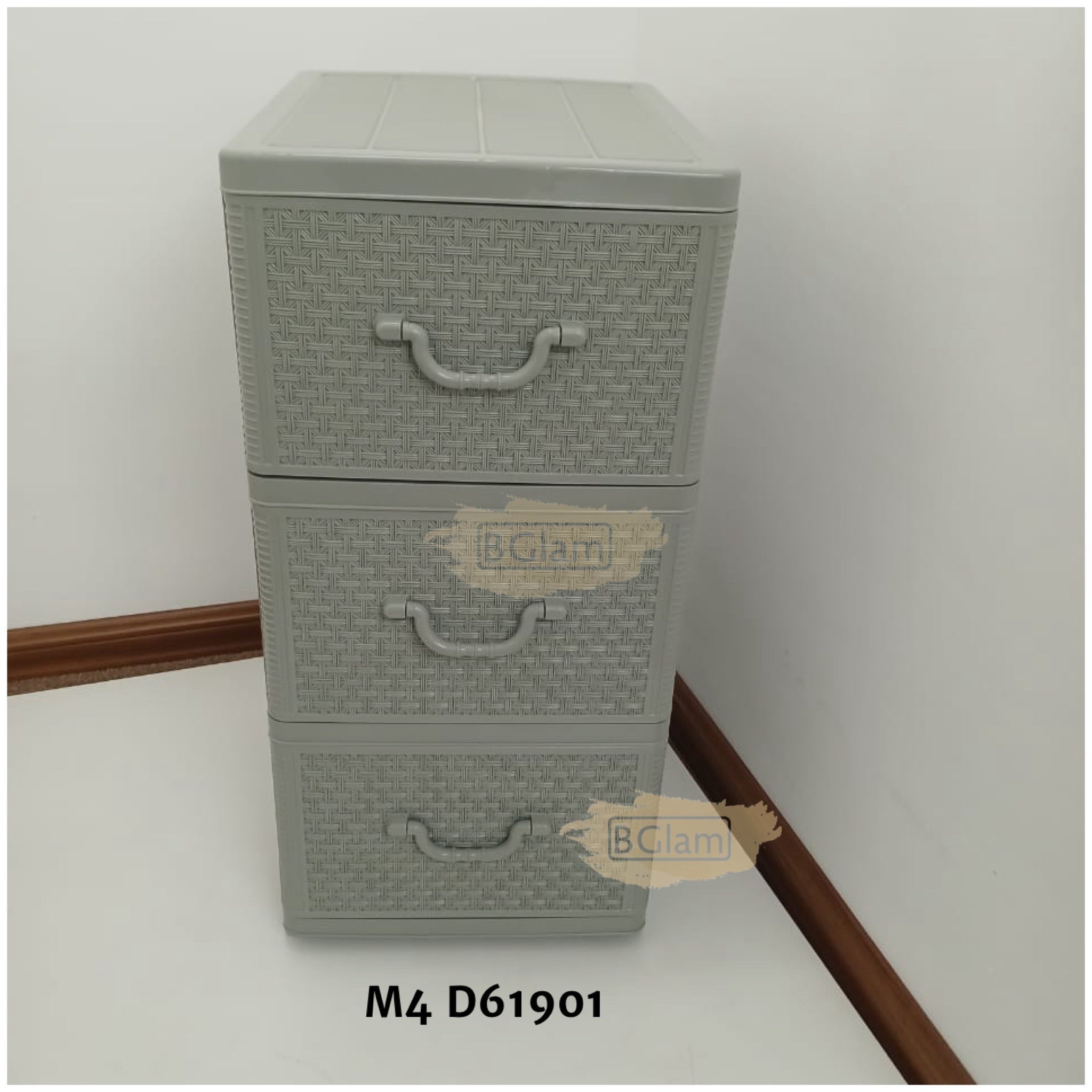 3-Tier Plastic Rattan Storage Drawer Cabinet | Gray – BGlam Mauritius