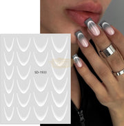 French Gradient Line Nail Art Stickers 3D Self-Adhesive | White Nail Stickers