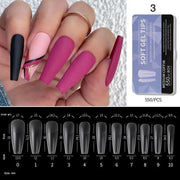 Soft Gel Tips H105-3 | Full Cover | Medium Coffin 550 Tips Purple Box