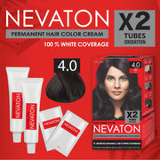 Nevaton Permanent Hair Color Cream Set (2 Tubes+Oxidation) - 4.0 Brown