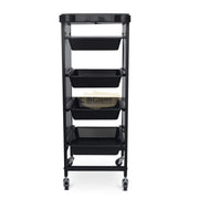 4-drawer Salon/Barber Trolley Cart | Black Both Sides (No Design) Salon Trolley