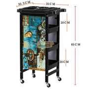 4-drawer Salon/Barber Trolley Cart | Black Both Sides (No Design) Salon Trolley